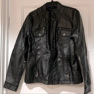 Apt 9 Black Faux Leather Biker Jacket Size M